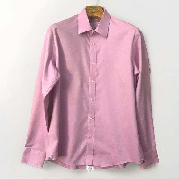 Hudson Room 100% Egyptian Cotton Men’s Petal Pink Button Down Shirt Slim Sz 36 - Picture 1 of 9